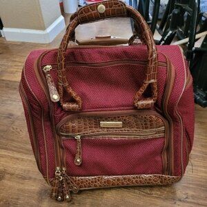 Samantha Brown carry on suitcase bag wheels collapsible handle red faux …